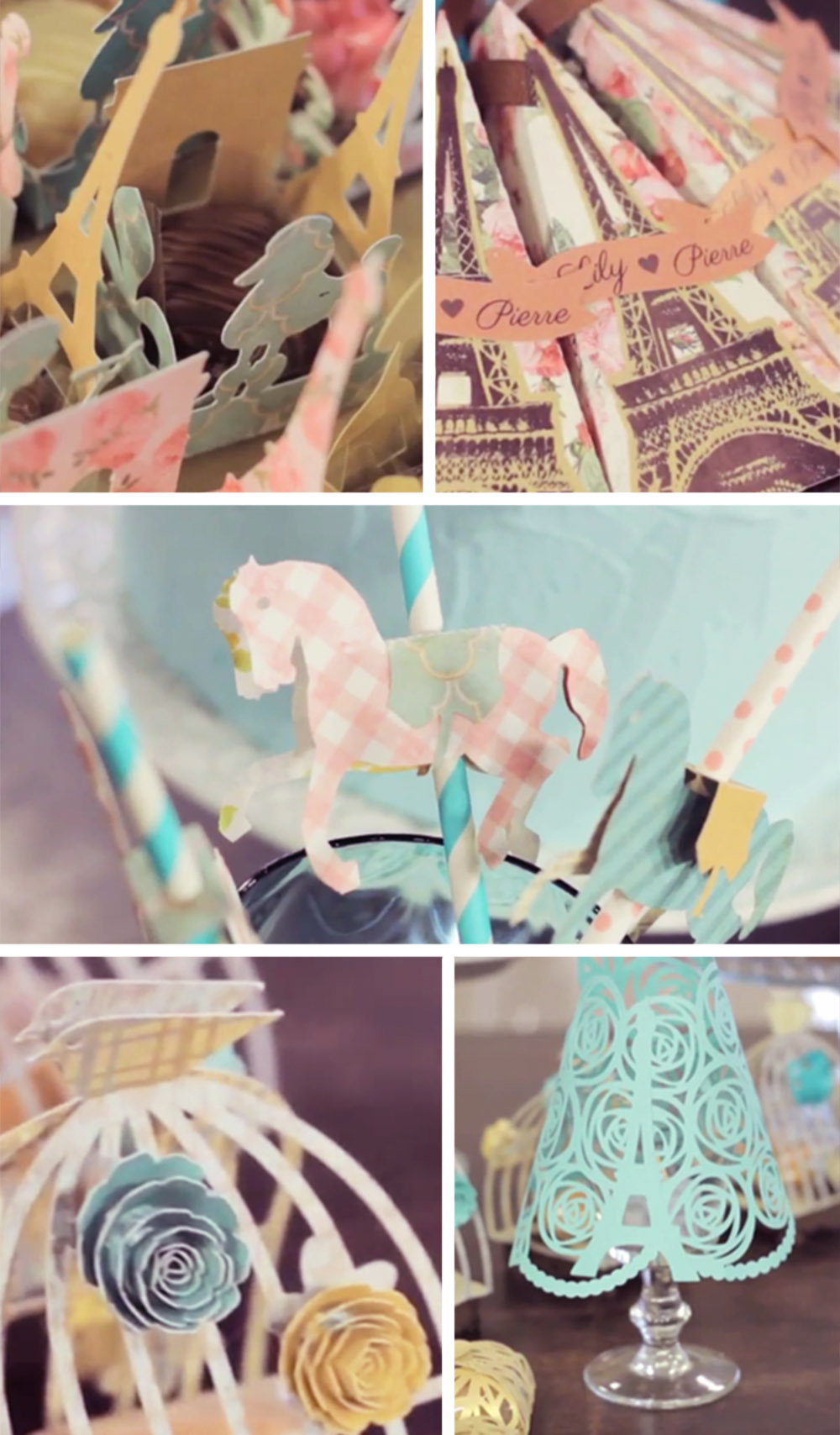 Detalhes da decoração de casamento em papel desenvolvida por Elá inspirada em Paris