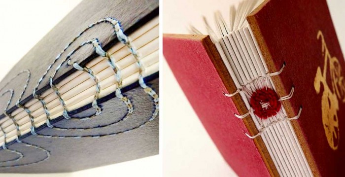 Encadernar arte. Cadernos elaborados por Luisa com costuras inusitadas e mistura de meios (créditos da foto: site O canteiro de alfaces)
